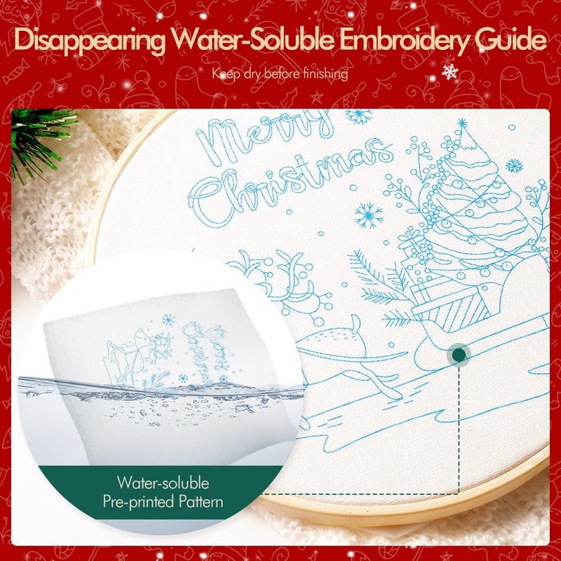 wtisan Christmas Embroidery Kits: 1 Pack Cross Stitch Kit for Beginners Adults, DIY Ornaments Craft Kit with All Tools & Instructions, Stamped Hand Embroidery Starter Kit for Holiday Crafts & Xmas Home Decor - Image 4